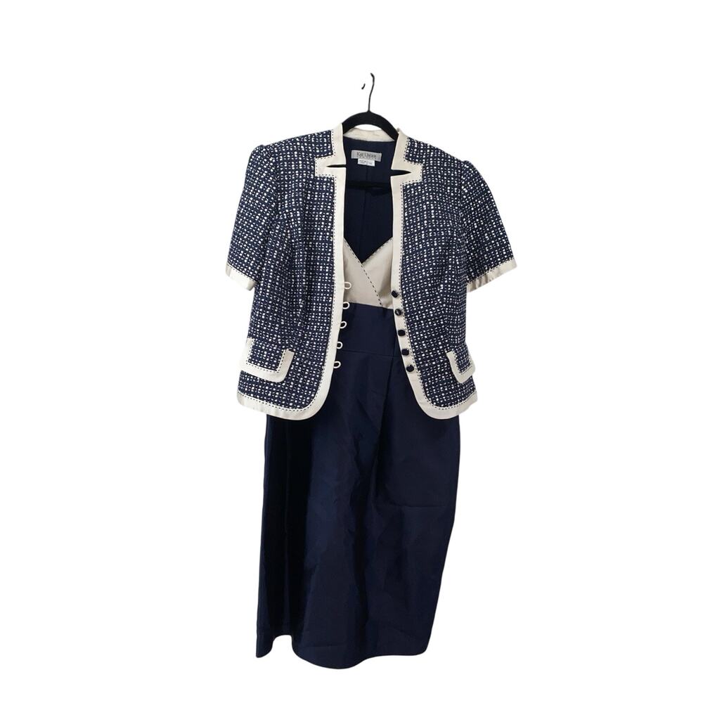 Kay Unger New York Navy White Dress With Cropped Jacket Size 14